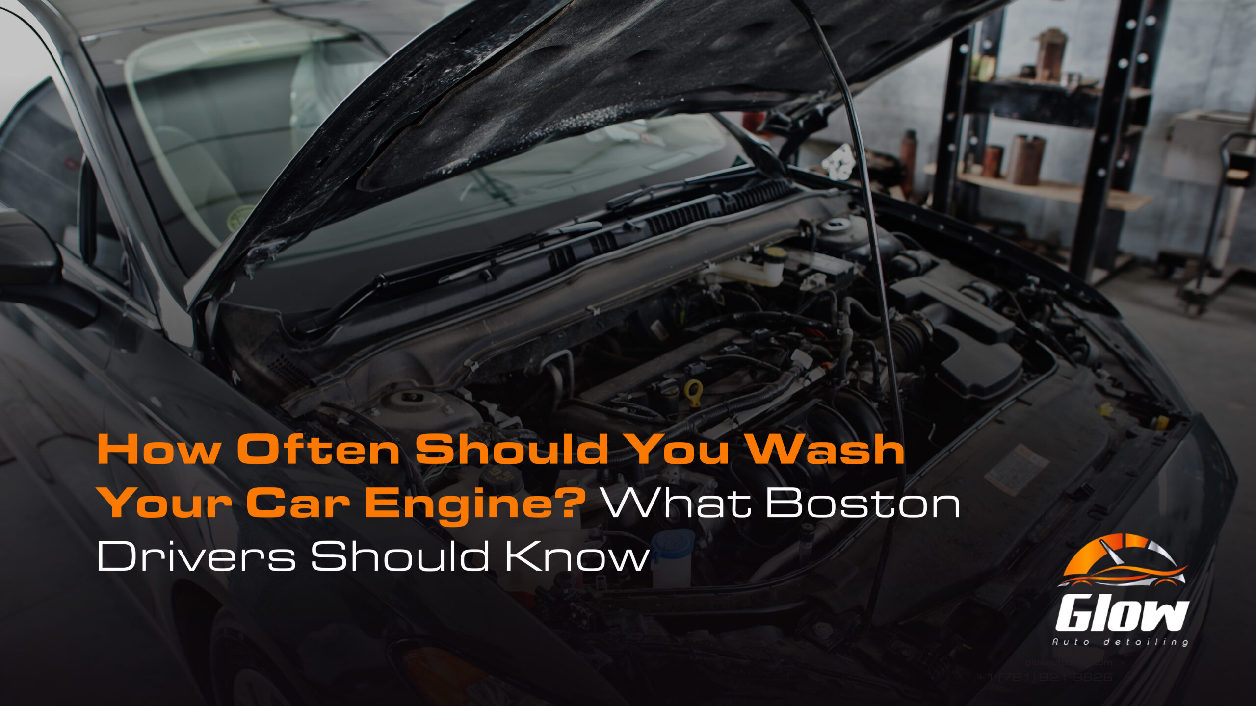 Professional car engine cleaning service showing a clean engine bay after detailing in Boston