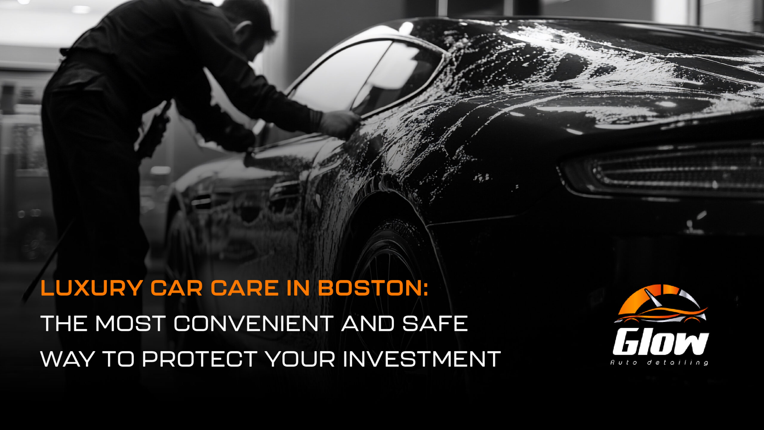 Luxury car receiving professional mobile car care in Boston with expert detailing services performed at a residential driveway.